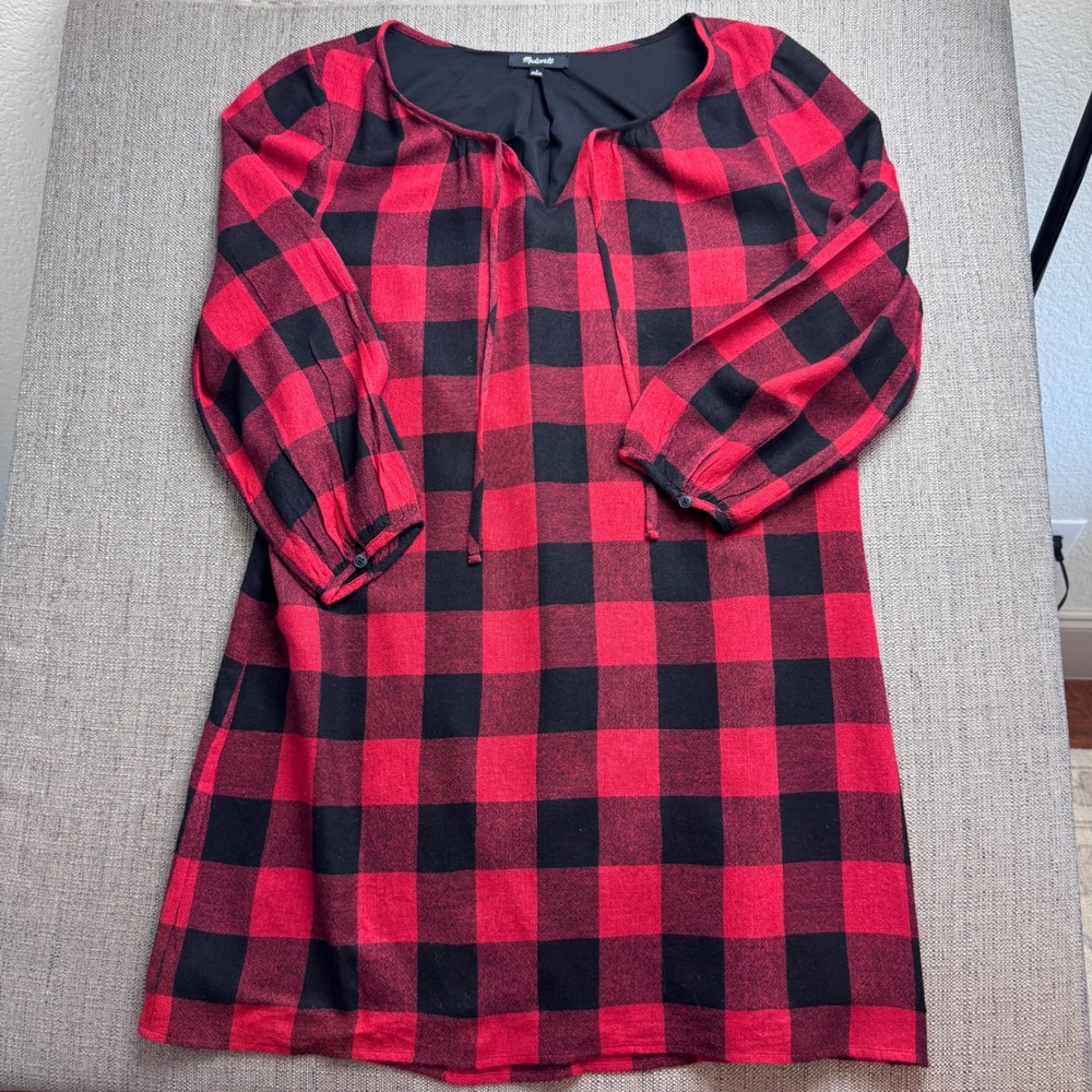 Madewell Red Black Buffalo Plaid Wool Blend Shift Dress F8652 Womens Large